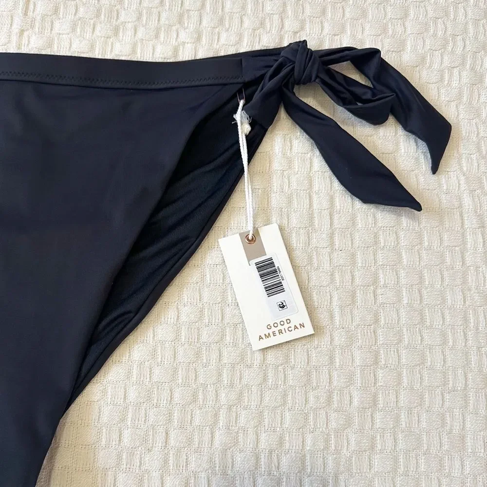 NWT Good American Size 2XL Black Hip Hug Ties at Side Bottom Bikini